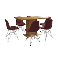 Mesa Jantar Londres Retangular Canela 137X90Cm 6 Cadeiras Estofadas Vermelho Ferro Branco - 6
