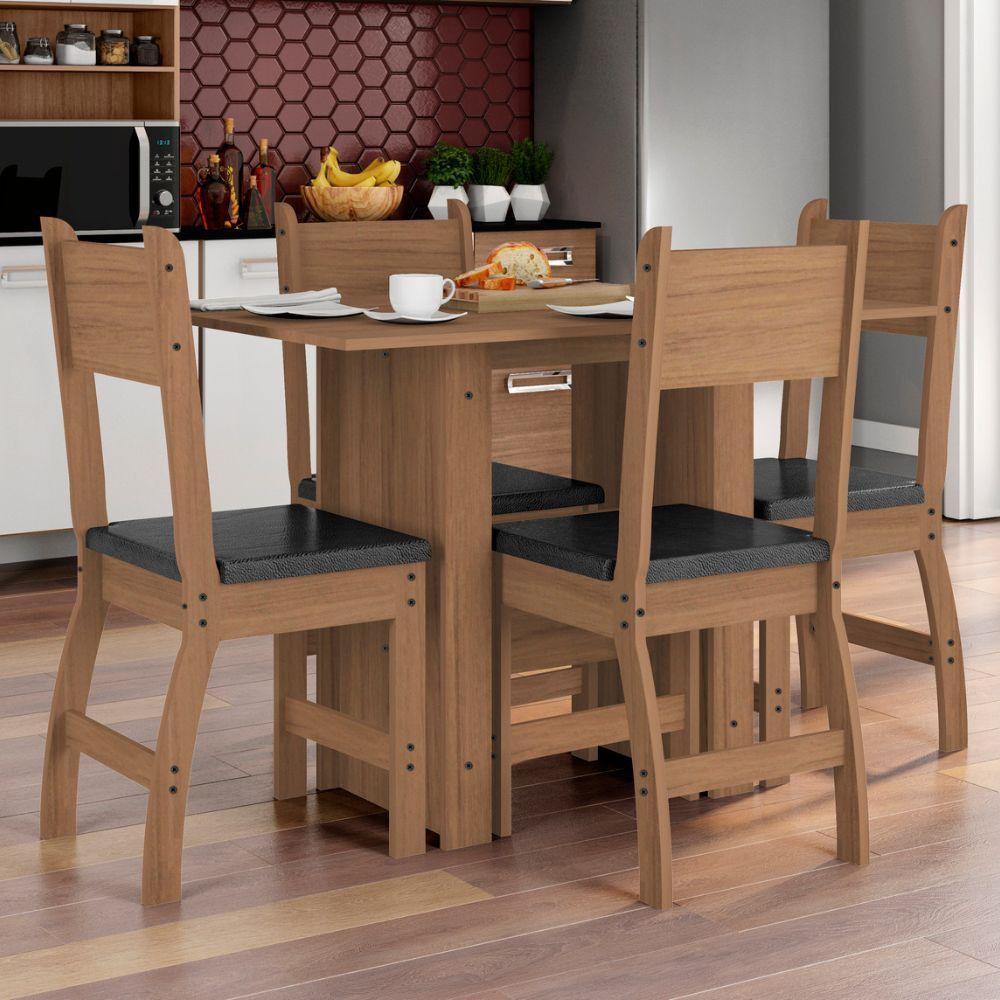 Conjunto Mesa De Jantar 4 Lugares Milano Carvalho Com Preto - 1