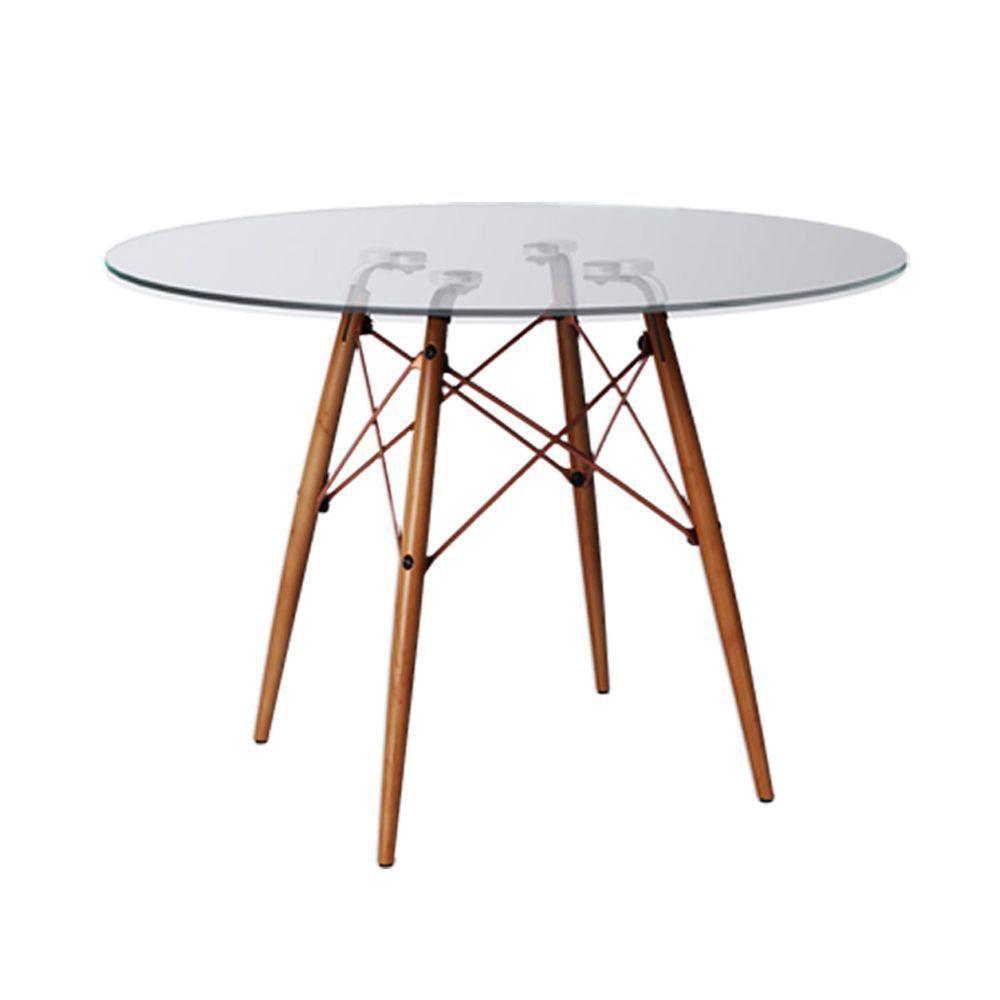 Jogo De Mesa Eiffel Redondo Tampo De Vidro 110Cm Com 4 Cadeiras Katrina Cobre Assento Corano Bege - 5