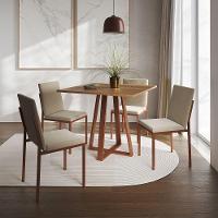 Conjunto De Jantar Mesa Mônaco 90Cm Tampo Imbuia Com 4 Cadeiras Bege Base Cobre - Cor: Preto - 1
