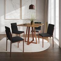 Conjunto De Jantar Mesa Mônaco 90Cm Tampo Imbuia Com 4 Cadeiras Pretas Base Cobre - Cor: Preto - 1
