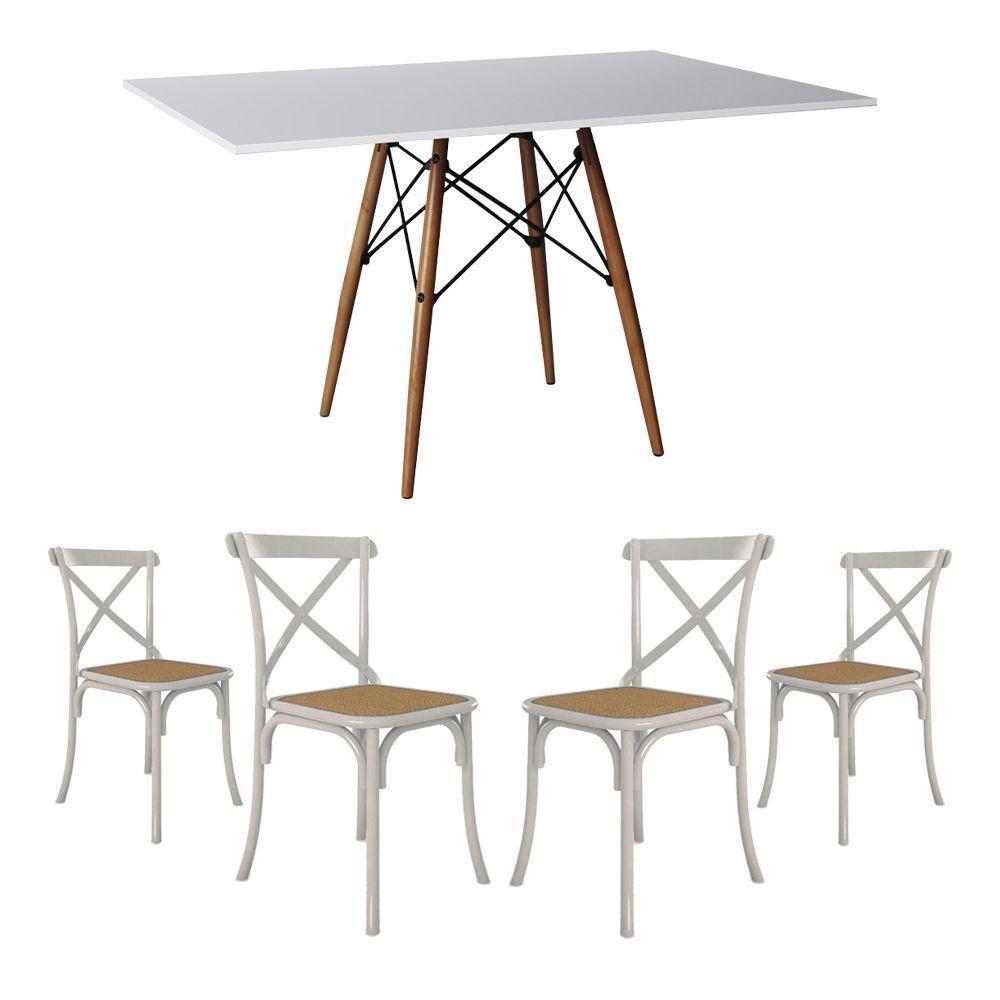 Conjunto De Mesa Eiffel Retangular Tampo De Madeira 120X75Cm Branco Com 4 Cadeiras Katrina Branca - 1