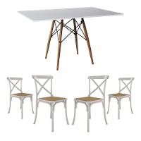 Conjunto De Mesa Eiffel Retangular Tampo De Madeira 120X75Cm Branco Com 4 Cadeiras Katrina Branca - 1