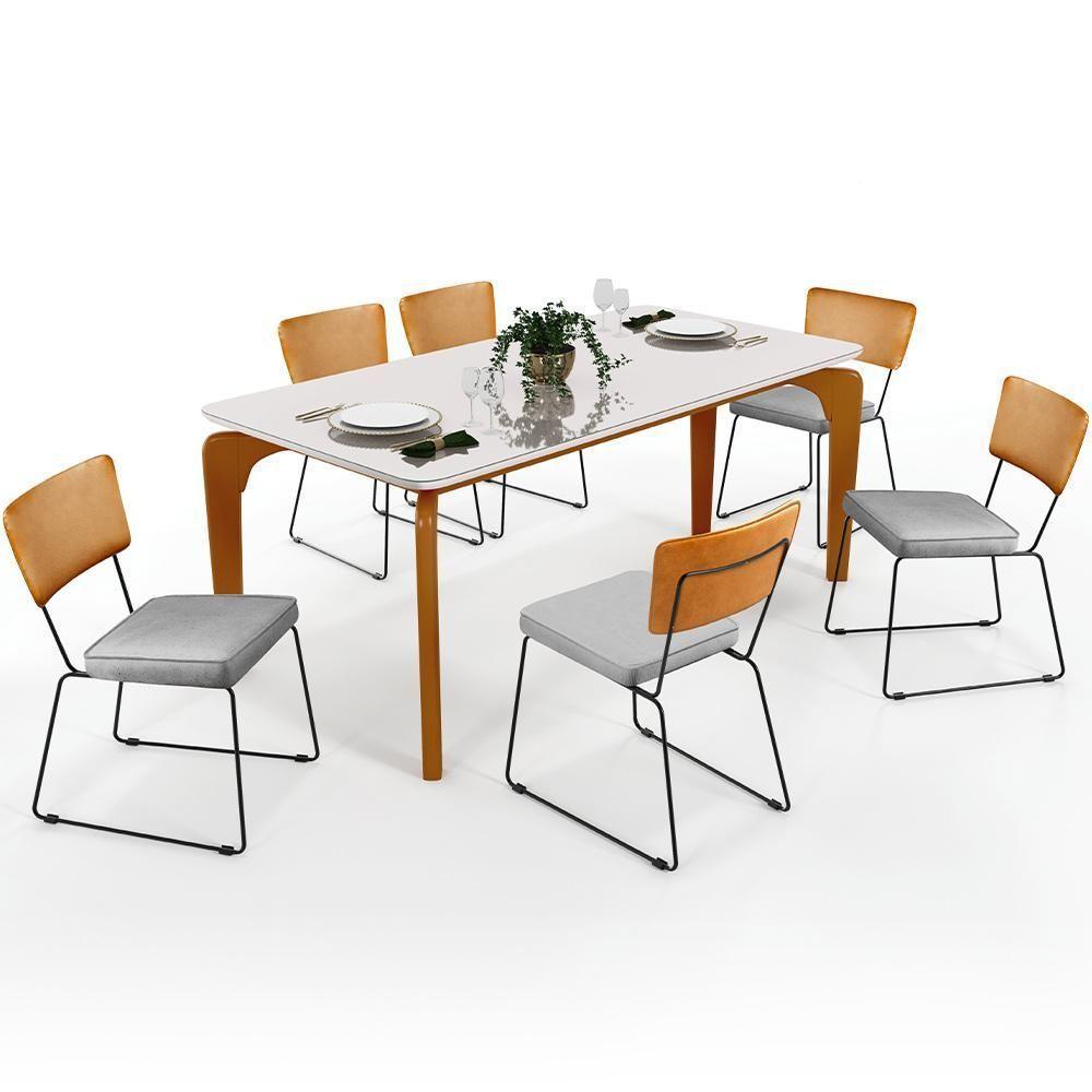 Mesa Capri 160cm Off White Com 6 Cadeiras B05 WhiCinza - 1