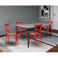 Conjunto De Mesa Elen Retangular Tampo De Madeira 140X80Cm Branco Com 4 Cadeiras Katrina Vermelha - 2