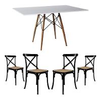 Conjunto De Mesa Eiffel Retangular Tampo De Madeira 120X75Cm Branco Com 4 Cadeiras Katrina Preto - 1
