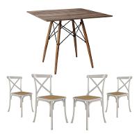 Conjunto De Mesa Eiffel Quadrado Tampo De Madeira 90Cm Amêndoa Com 4 Cadeiras Katrina Brancao - 1