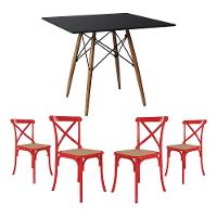 Jogo De Mesa Eiffel Quadrado Tampo De Madeira 90Cm Preto Com 4 Cadeiras Katrina Vermelhao Beg - 1