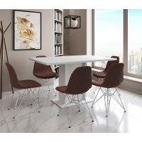 Mesa Jantar Londres Retangular Branca 137X90 6 Cadeiras Estofadas Caramelo Ferro Branco - 1