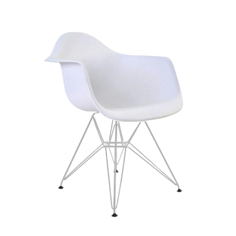 Mesa De Jantar Redonda Branca 90Cm Com 4 Poltronas Brancas Ferro Branco Branco - 4