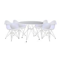 Mesa De Jantar Redonda Branca 90Cm Com 4 Poltronas Brancas Ferro Branco Branco - 1