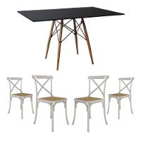 Conjunto De Mesa Eiffel Retangular Tampo De Madeira 120X75Cm Preto Com 4 Cadeiras Katrina Branca - 1