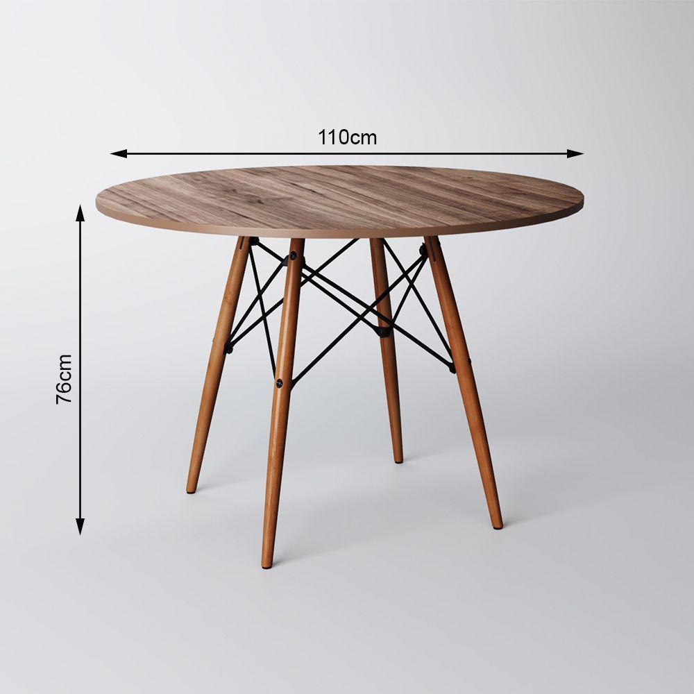Conjunto De Mesa De Jantar Redonda 110Cm Tampo De Madeira Amêndoa Com 4 Cadeiras Pretas - 3