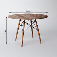 Conjunto De Mesa De Jantar Redonda 110Cm Tampo De Madeira Amêndoa Com 4 Cadeiras Pretas - 3