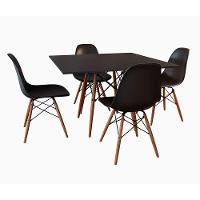 Conjunto De Mesa De Jantar Quadrada 90Cm Tampo De Madeira Preto Com 4 Cadeiras Pretas - 1