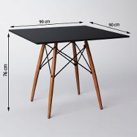 Conjunto De Mesa De Jantar Quadrada 90Cm Tampo De Madeira Preto Com 4 Cadeiras Pretas - 3