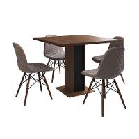 Mesa Jantar Londres Quadrada Amêndoa 90Cm Base Preta 4 Cadeiras Eames Estofadas Nude Médio Madeira - 6