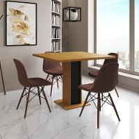 Mesa Jantar Londres Quadrada Canela 90Cm Base Preta 4 Cadeiras Eames Estofadas Caramelo Madeira - 1