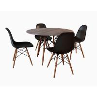 Conjunto De Mesa De Jantar Redonda 90Cm Tampo De Madeira Amêndoa Com 4 Cadeiras Pretas - 6