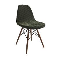 Mesa Jantar Londres Quadrada Canela 90Cm Base Preta 4 Cadeiras Eames Estofadas Verde Madeira