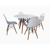 Conjunto De Mesa De Jantar Redonda 110Cm Tampo De Madeira Branco Com 4 Cadeiras Brancas - 6