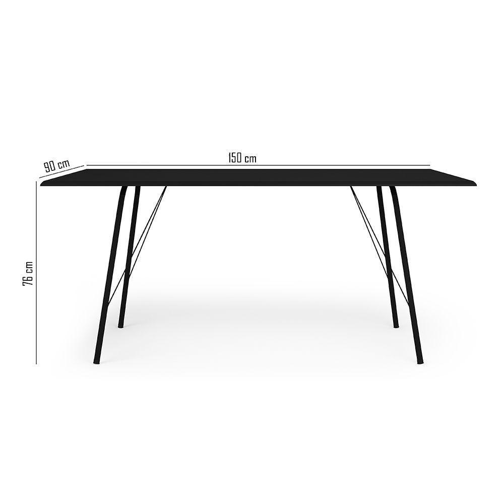 Mesa Jantar Paraty 150Cm Tampo Preto Com Cadeiras 6 Cadeiras Angra Estofadas Preta E Marrom - Preto - 3