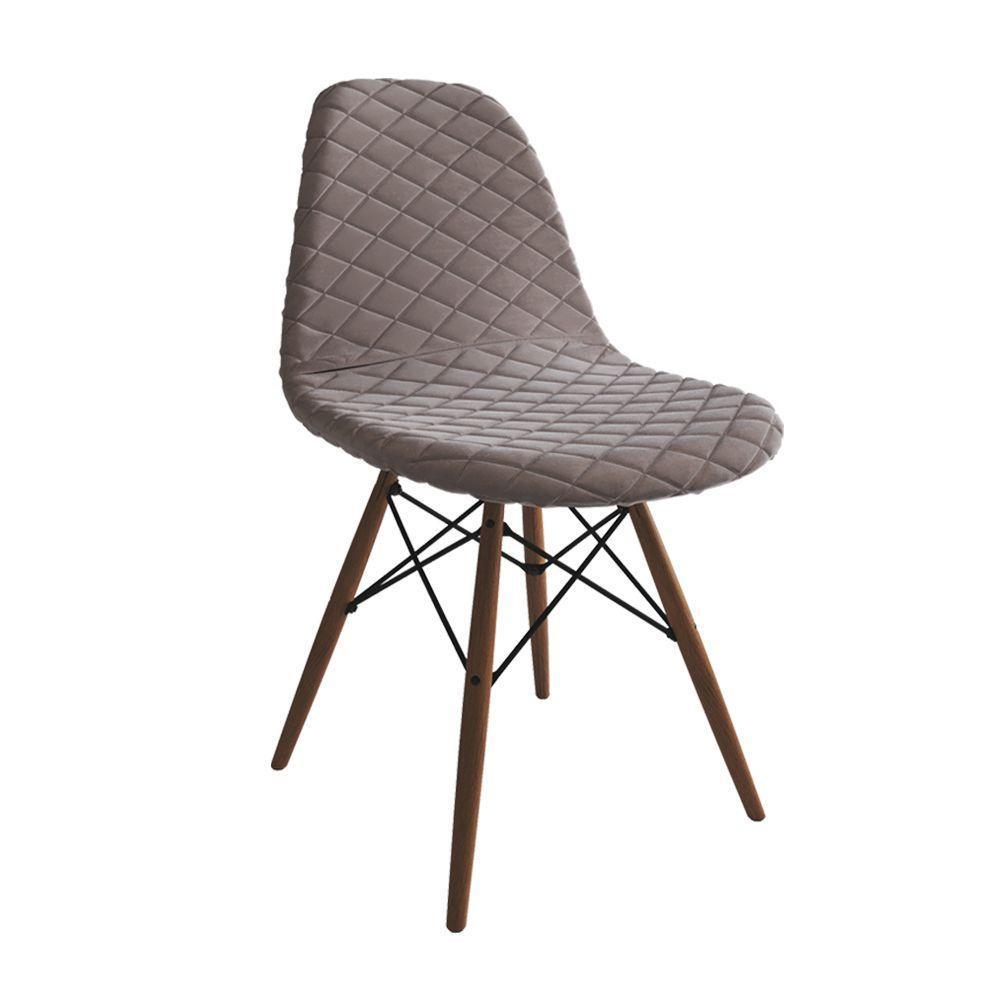 Mesa Jantar Londres Quadrada Canela 90Cm Base Preta 4 Cadeiras Eames Estofadas Nude Médio Madeira - 4