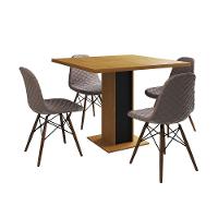 Mesa Jantar Londres Quadrada Canela 90Cm Base Preta 4 Cadeiras Eames Estofadas Nude Médio Madeira - 6