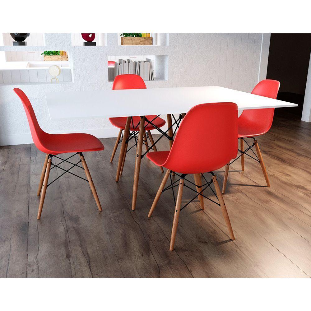 Conjunto De Mesa De Jantar Retangular 120X75 Tampo De Madeira Branco Com 4 Cadeiras Cor: Branco - 5