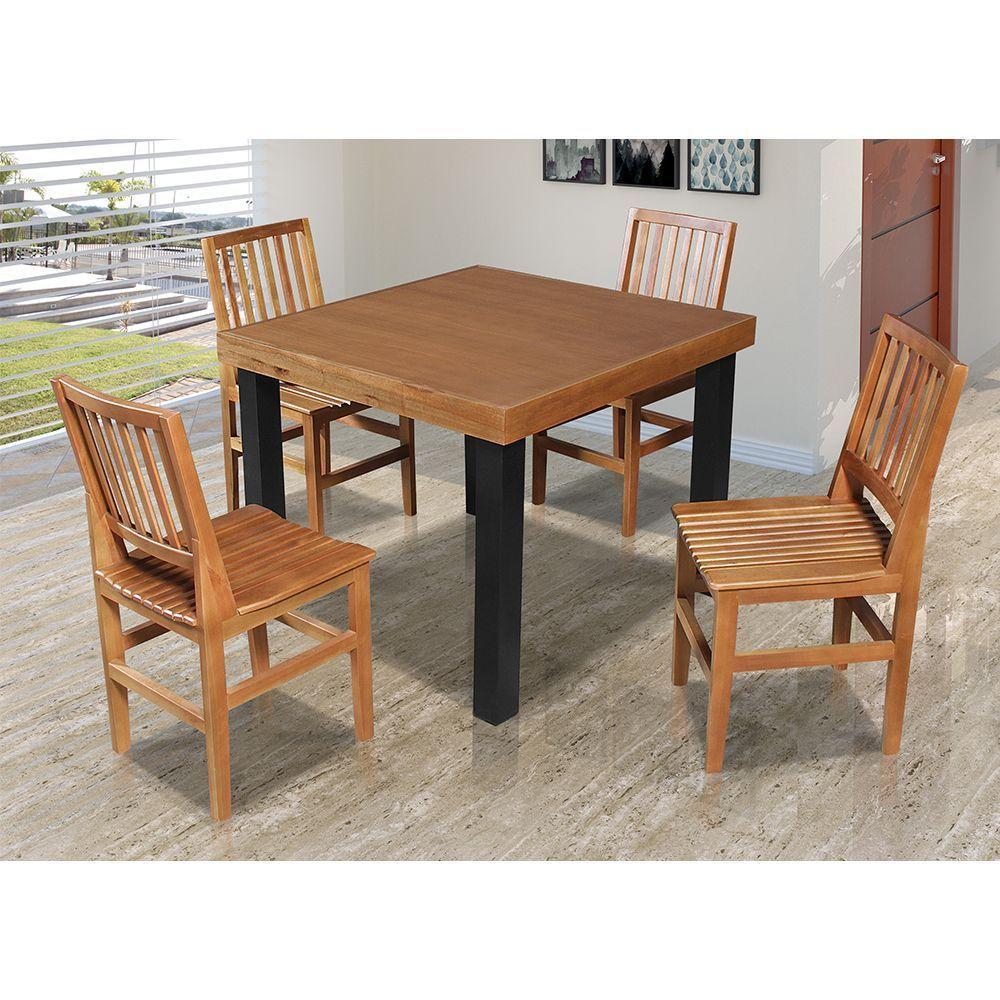 Mesa Jantar Catarina Quadrada 1M Com 4 Cadeiras Confort Ripada - Castanho - Marrom - 1
