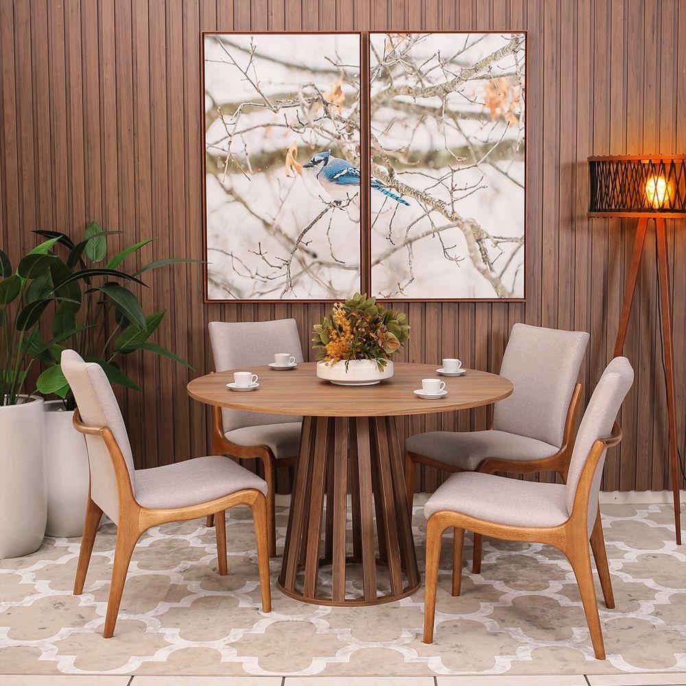 Kit Mesa De Jantar Redonda 120cm Gabi Noronha Com 4 Cadeiras Garbo Cinza Claro - 1