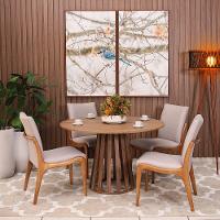 Kit Mesa De Jantar Redonda 120cm Gabi Noronha Com 4 Cadeiras Garbo Cinza Claro - 1