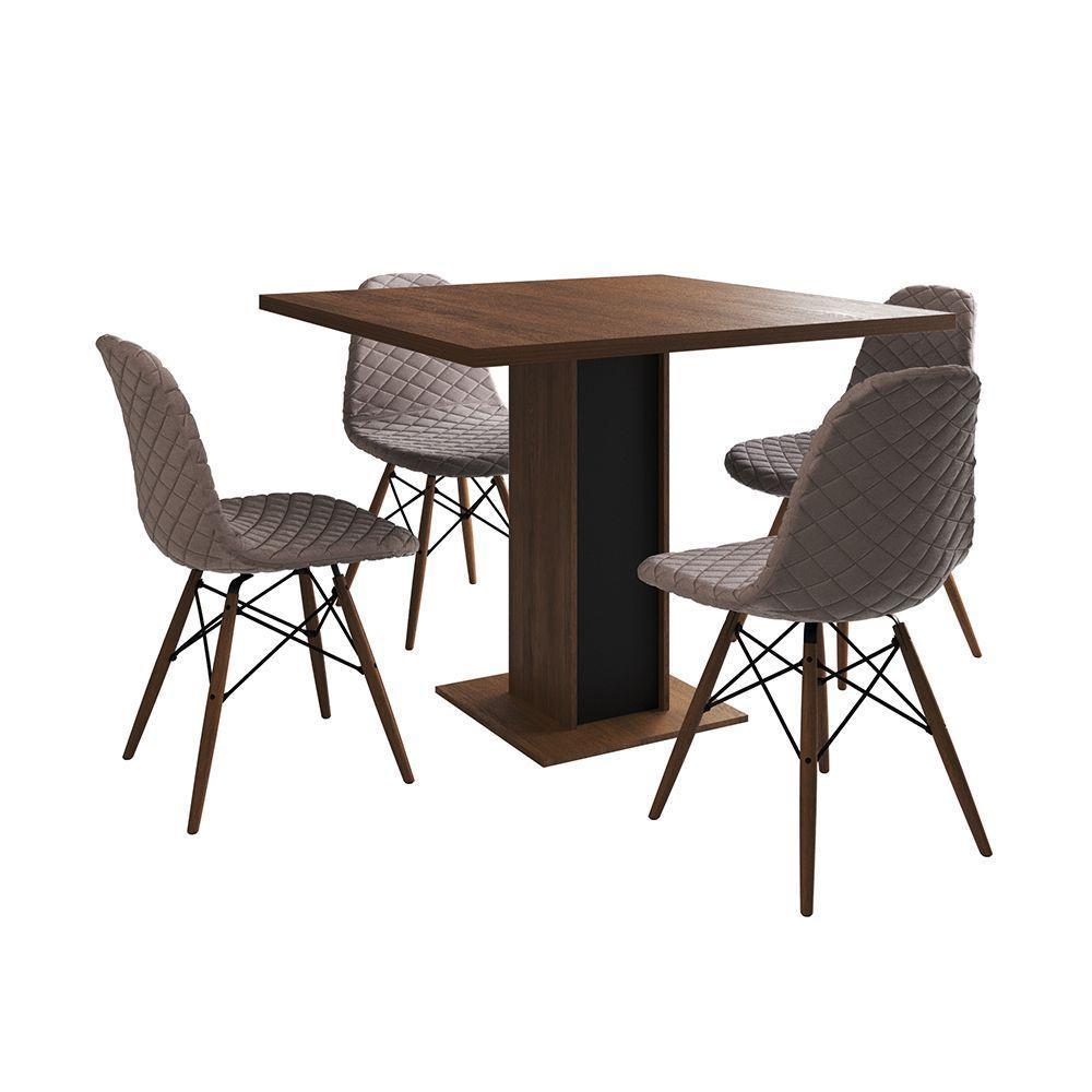 Mesa Jantar Londres Quadrada Amêndoa 90Cm Base Preta 4 Cadeiras Eames Estofadas Caramelo Madeira - 6