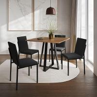 Conjunto De Jantar Mesa Mônaco 90Cm Tampo Imbuia Com 4 Cadeiras Estofadas Pretas - Cor: Preto - 1