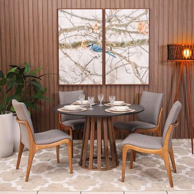 Kit Mesa De Jantar Redonda 120cm Gabi Preto/noronha Com 4 Cadeiras Garbo Cinza Escuro