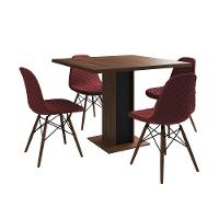 Mesa Jantar Londres Quadrada Amêndoa 90M Base Preta 4 Cadeiras Eames Estofadas Vermelho Madeira - 6