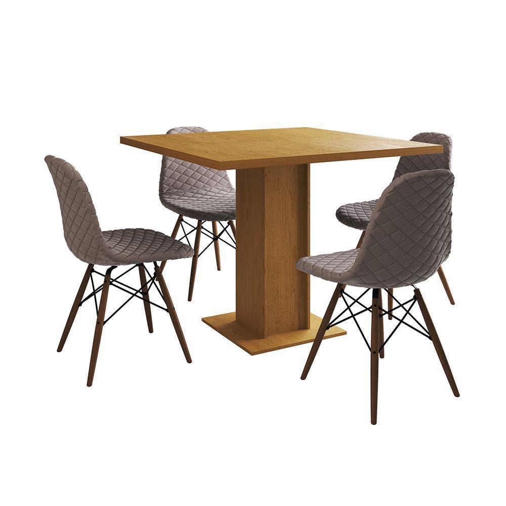 Mesa Jantar Londres Quadrada Canela 90Cm 4 Cadeiras Eames Estofadas Nude Médio Madeira - 8
