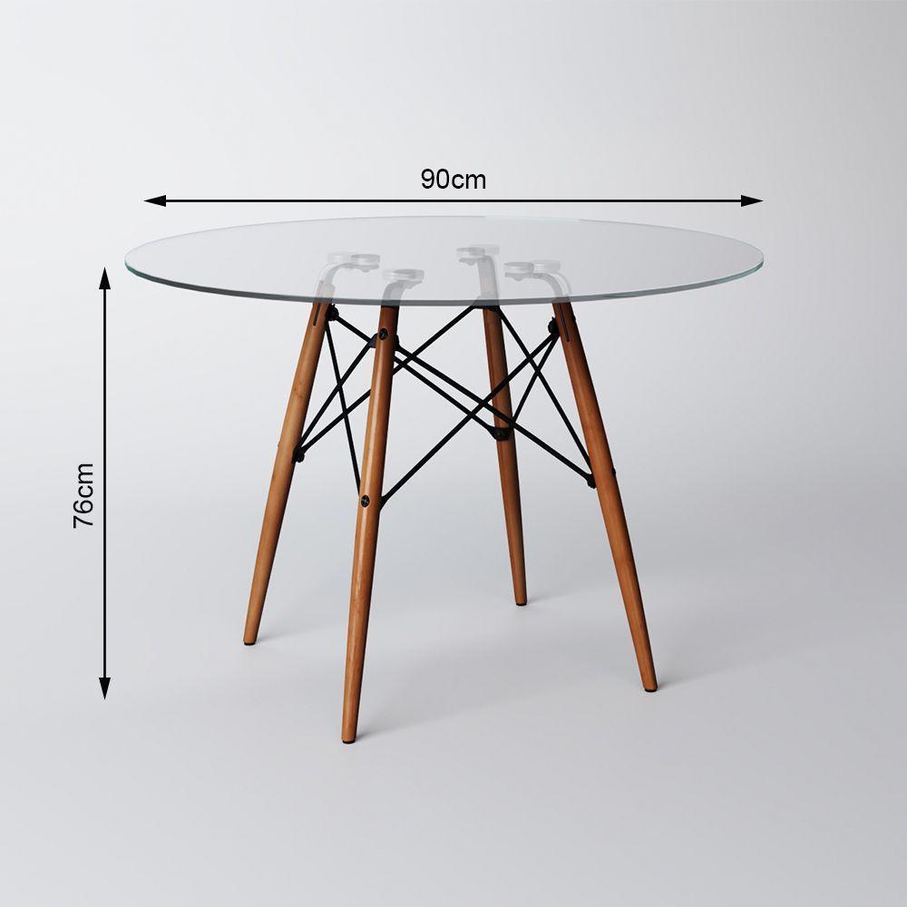 Conjunto De Mesa De Jantar Redonda 90Cm Tampo De Vidro Com 4 Cadeiras Brancas - Cor: Branco - 3