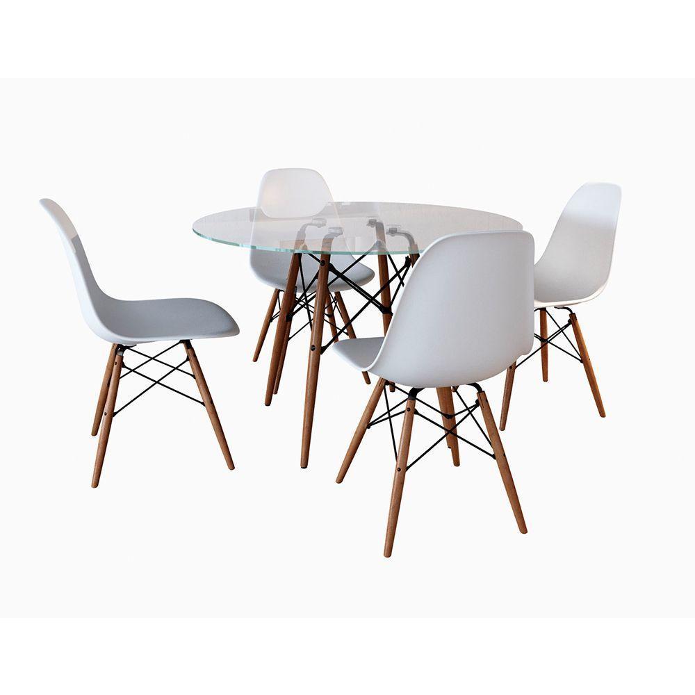 Conjunto De Mesa De Jantar Redonda 90Cm Tampo De Vidro Com 4 Cadeiras Brancas - Cor: Branco - 6