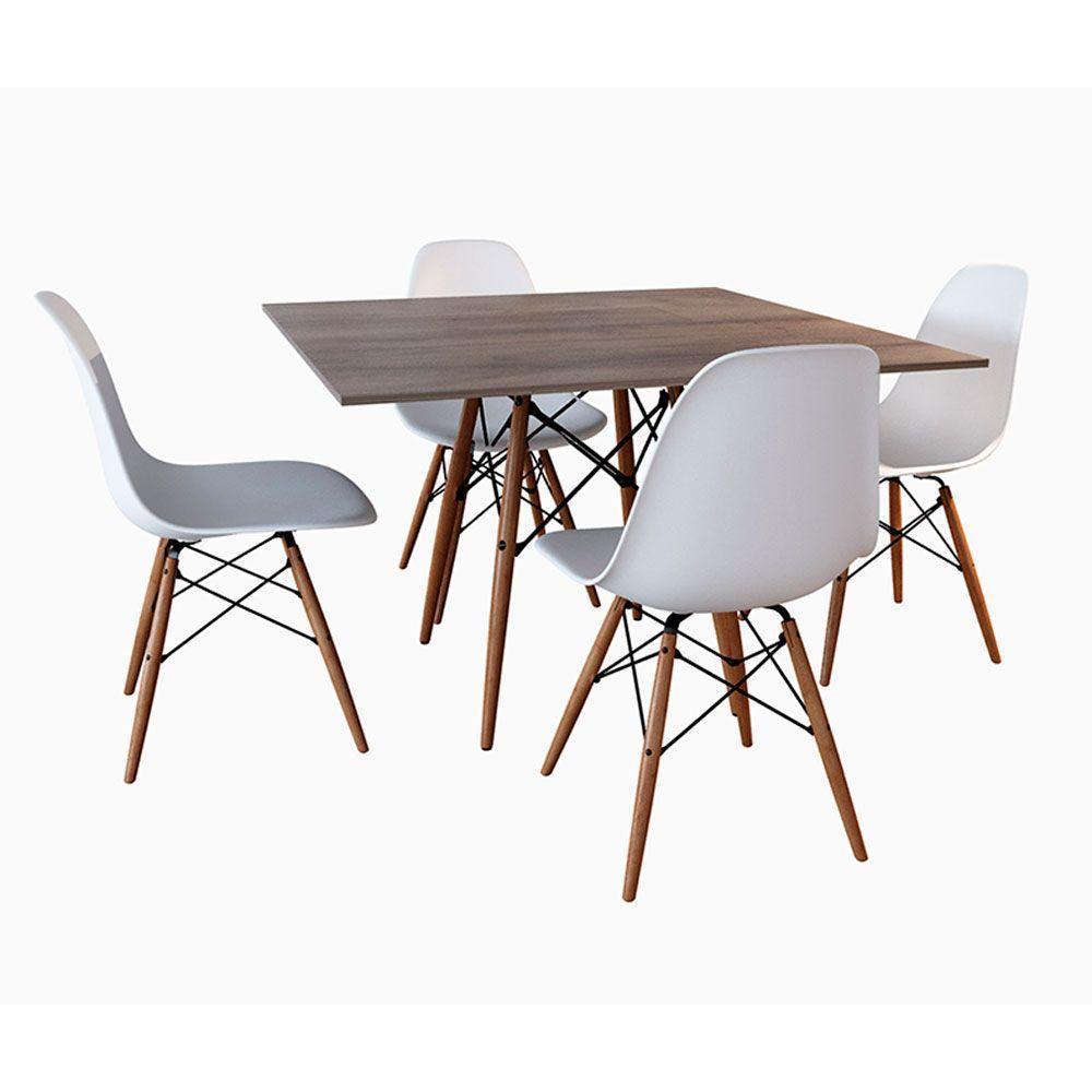 Mesa De Jantar Quadrada Amêndoa 90Cm Com 4 Cadeiras Brancas Cor: Branco - 1