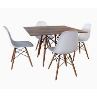 Mesa De Jantar Quadrada Amêndoa 90Cm Com 4 Cadeiras Brancas Cor: Branco - 1