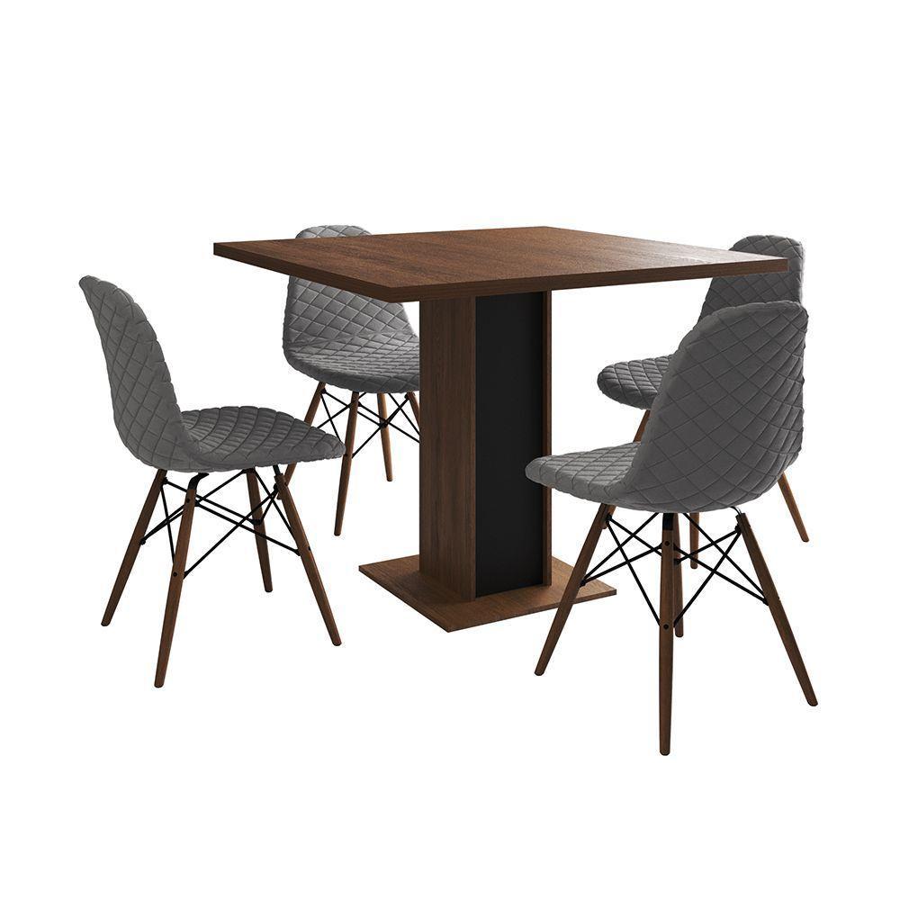 Mesa Jantar Londres Quadrada Amêndoa 90Cm Base Preta 4 Cadeiras Eames Estofadas Grafite Madeira - 6