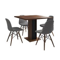 Mesa Jantar Londres Quadrada Amêndoa 90Cm Base Preta 4 Cadeiras Eames Estofadas Grafite Madeira - 11