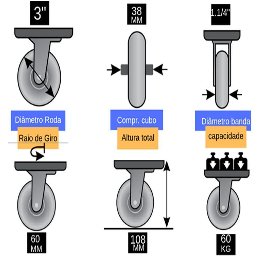 2 Rodizio 3 Pol. Pvc Com Placa Sem Freio Glp.312.bp.fp - 3