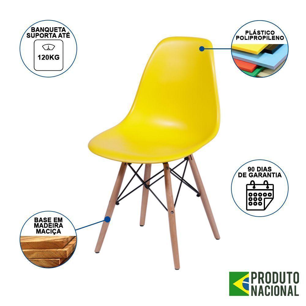 Mesa Industrial Base De Ferro Preto 137X90 Tampo Amêndoa 4 Cadeiras Eiffel Madeira Assento Amarelo - 4