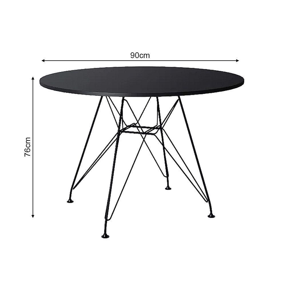 Mesa De Jantar Com 4 Cadeiras Tampo Redondo Preto 90Cm Base De Ferro Preto Cor: Preto - 3