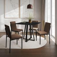 Conjunto De Jantar Mesa Mônaco 90Cm Tampo Preto Com 4 Cadeiras Estofadas Marrom - Cor: Preto