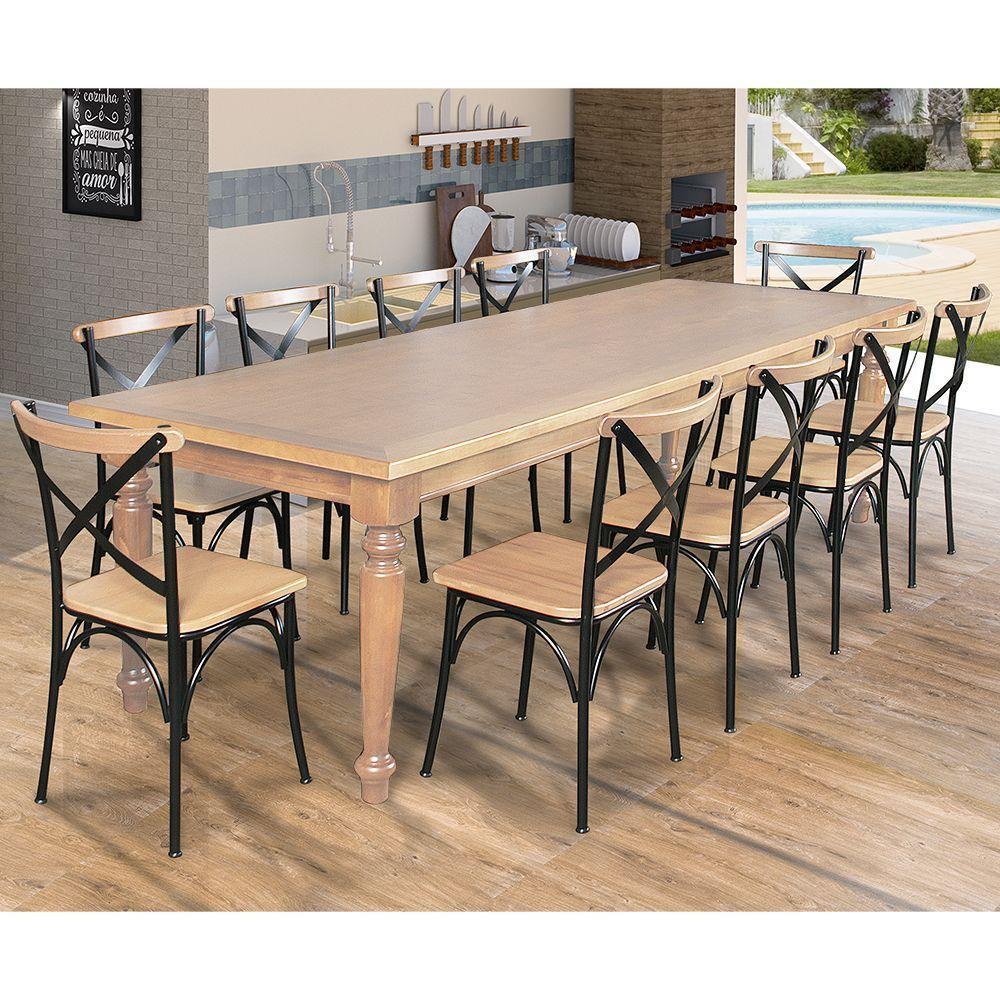 Conjunto Jantar Mesa Leonora 240X100 Com 10 Cadeiras Paris Base Alumínio - Natural - Marrom - 1