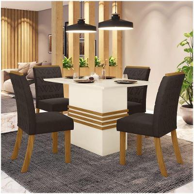 Conjunto Sala De Jantar Mesa 120cm 4 Cadeiras Melinda Casa 812 Nature Off White E Marrom