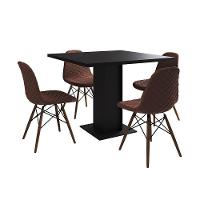 Mesa Jantar Londres Quadrada Preta 90Cm 4 Cadeiras Eames Estofadas Caramelo Madeira - 6